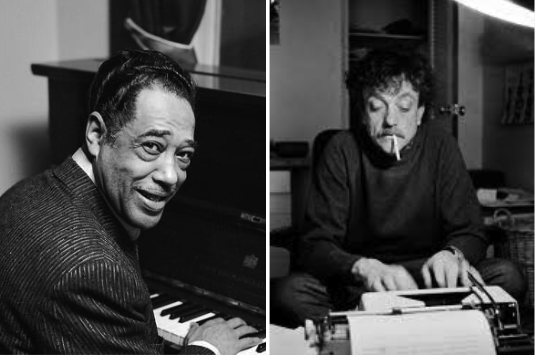two images - Duke Ellington at the piano and Kurt Vonnegut at the typewriter