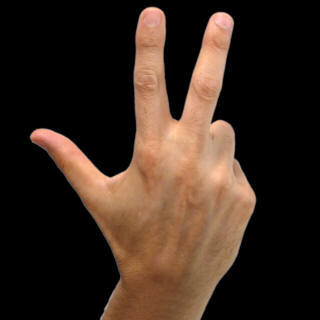 photo of hand sining the number 3 in ASL